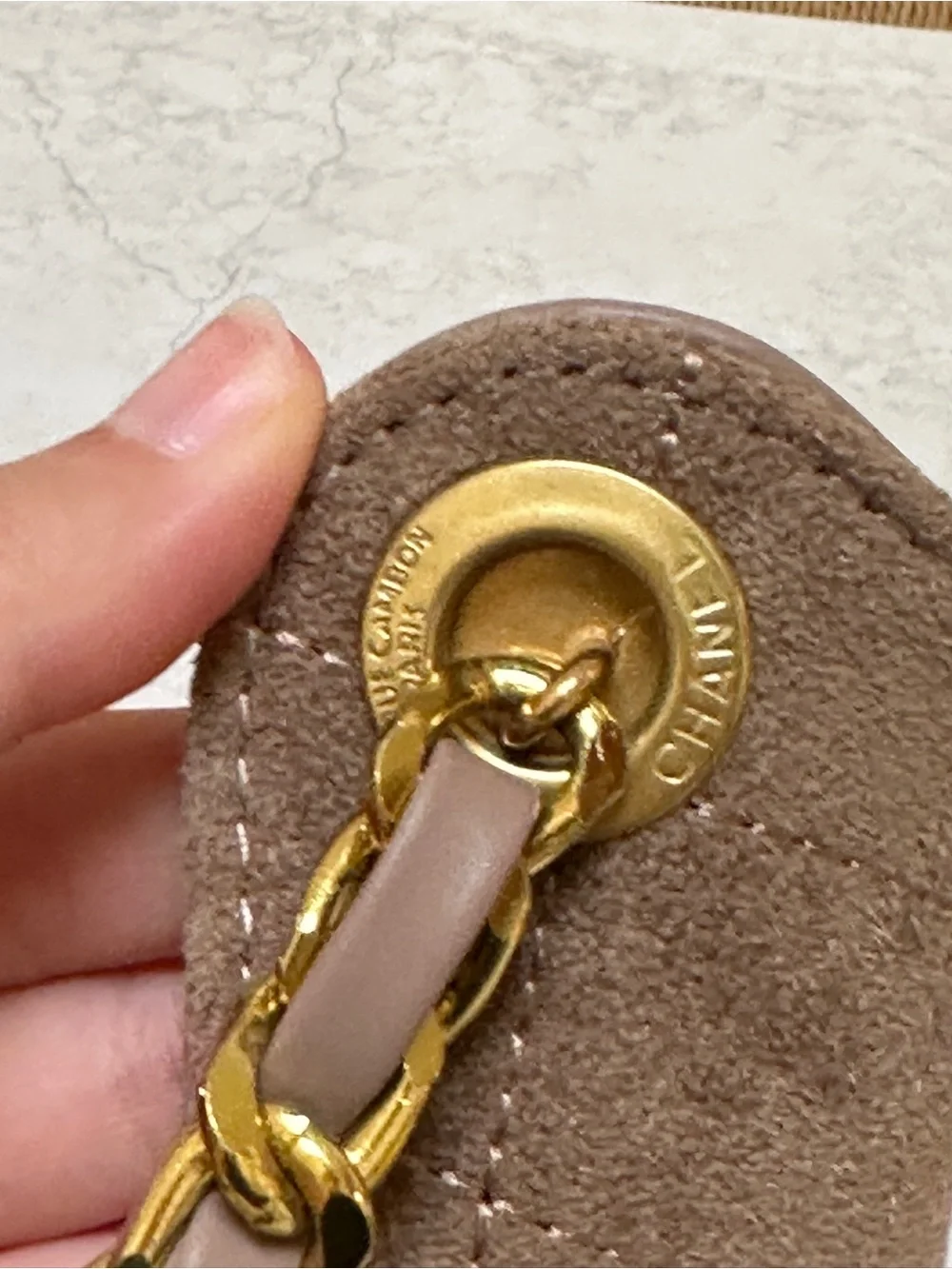 Beige Suede Drawstring Shoulder Bag